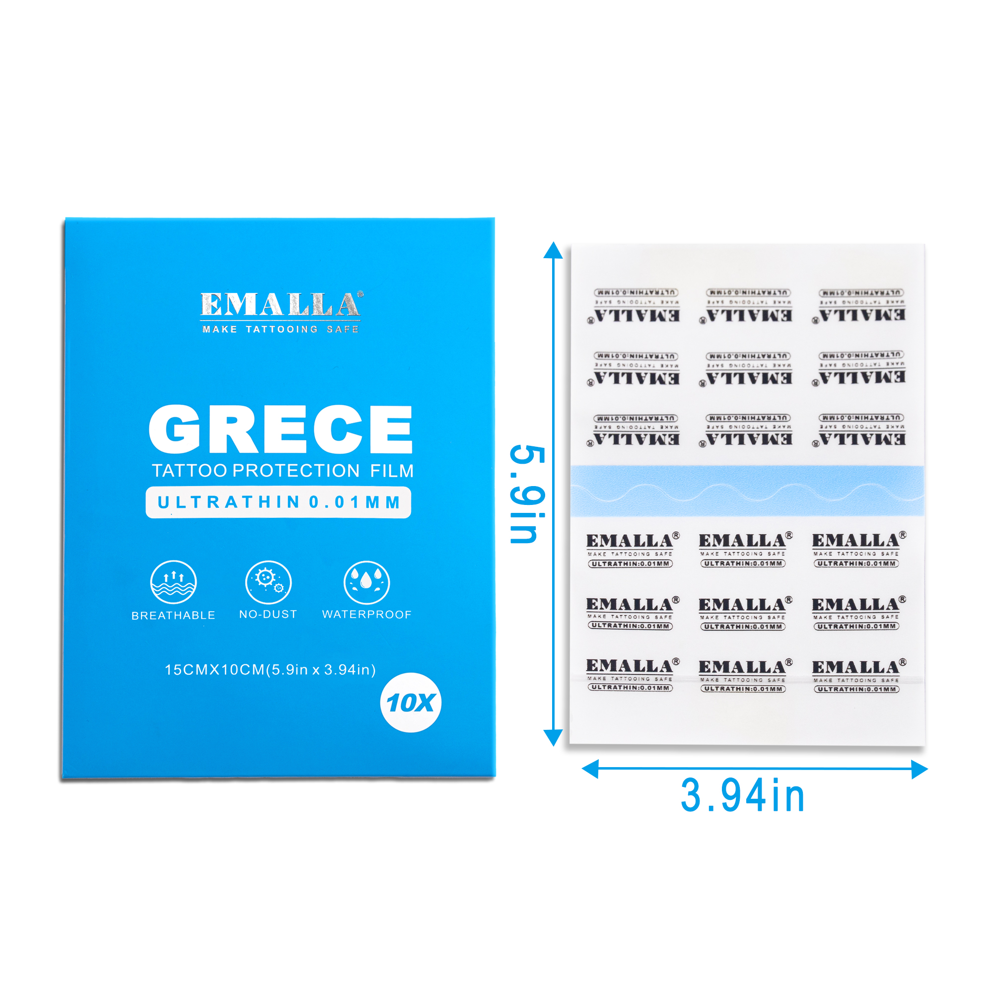 EMALLA GRECE 0.01MM ULTRA THIN MATTE TATTOO PROTECTION FILM PACK (15CMX10CM)