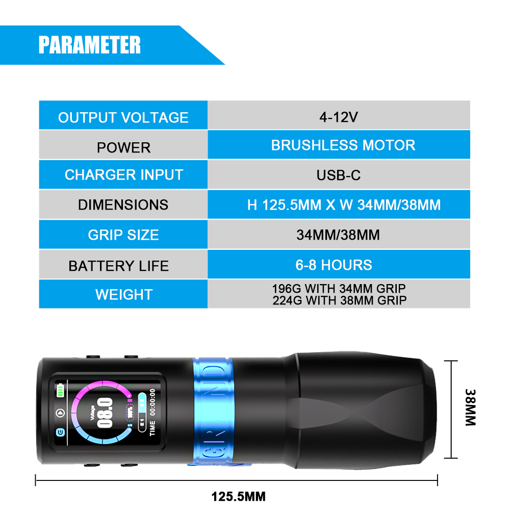 EMALLA GRAND G5 WIRELESS PEN MACHINE 2 Batteries+2 Grips Pack (4.2MM)