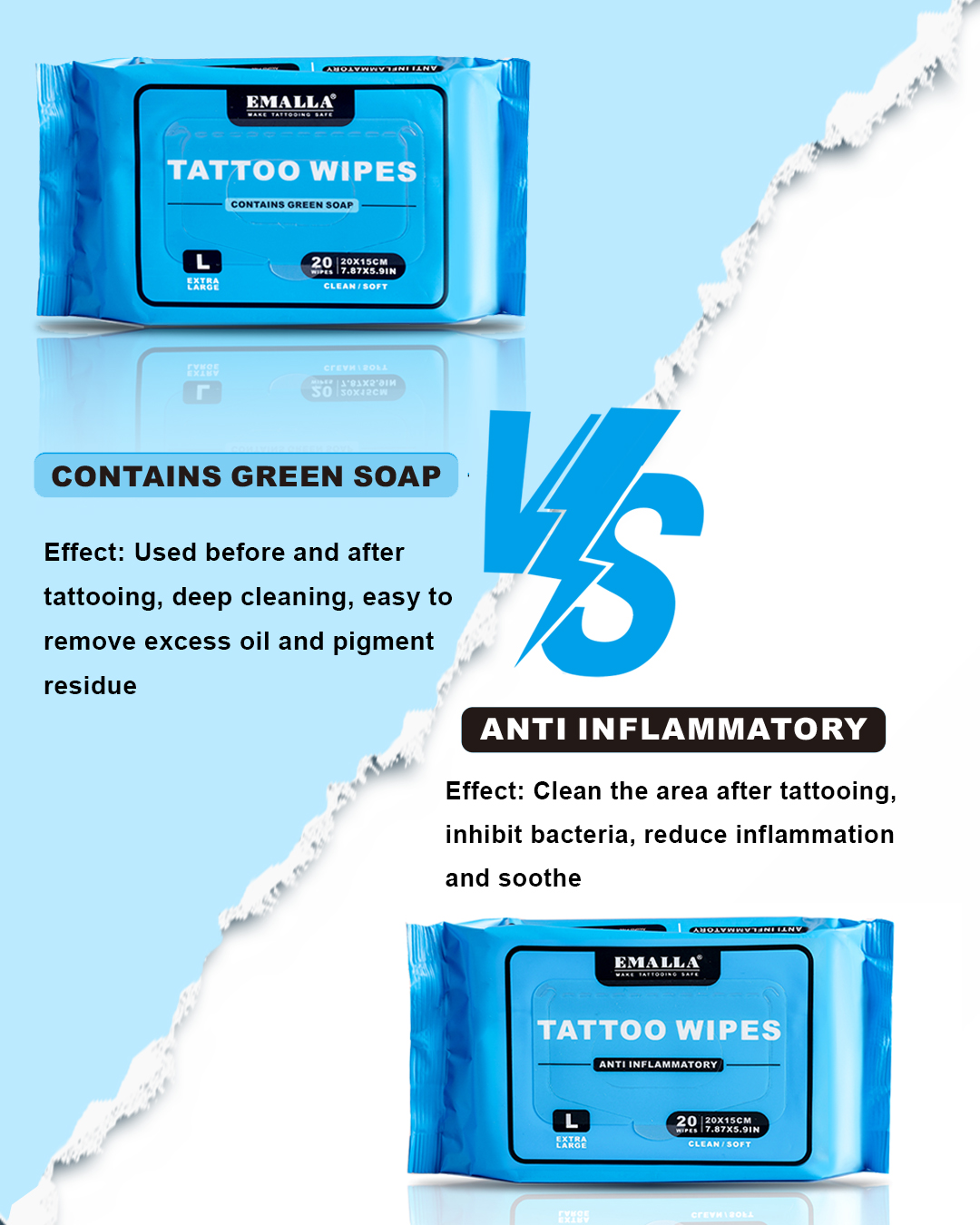 EMALLA Cleaning Green Soap Wipes Large 20pcs
